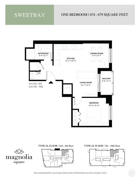 Floor plan for 1 bed, 1 bath, 680 sqft